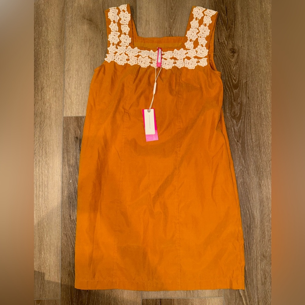 Anthropologie Orange Dress with Cream Lace